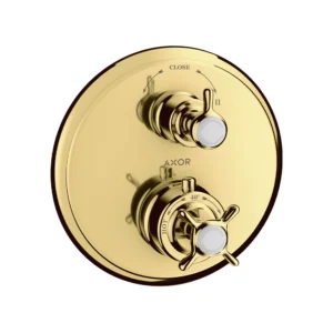 AXOR Montreux Thermostatic mixer for concealed installation with cross handle and shut-off / diverter valve - Polished Gold Optic