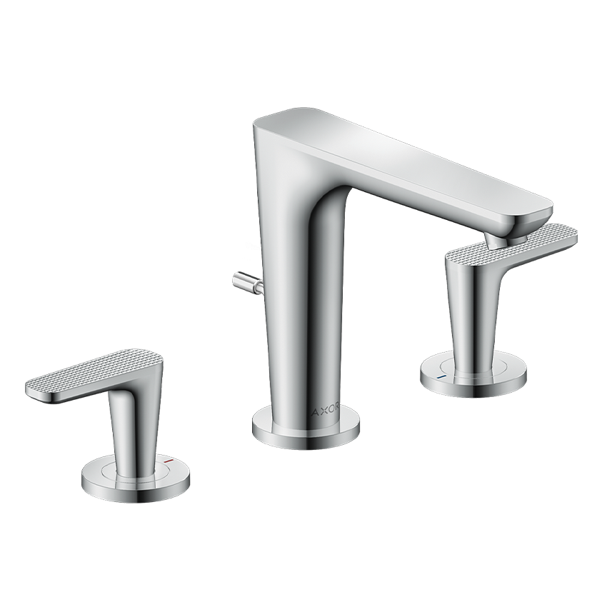 AXOR Citterio C 3-hole basin mixer 125 with pop-up waste set, cubic cut - Chrome