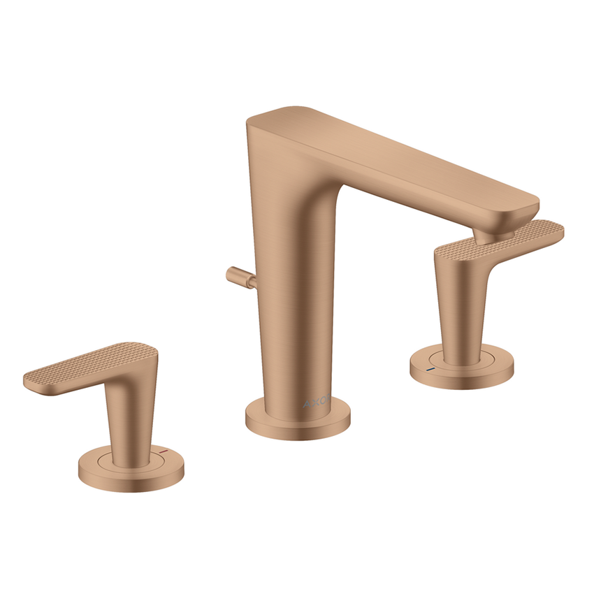 AXOR Citterio C 3-hole basin mixer 125 with pop-up waste set, cubic cut - Brushed Red Gold