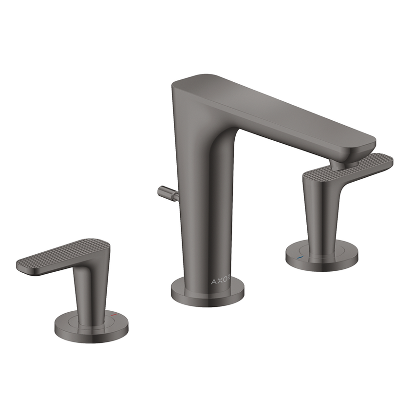 AXOR Citterio C 3-hole basin mixer 125 with pop-up waste set, cubic cut - Polished Black Chrome