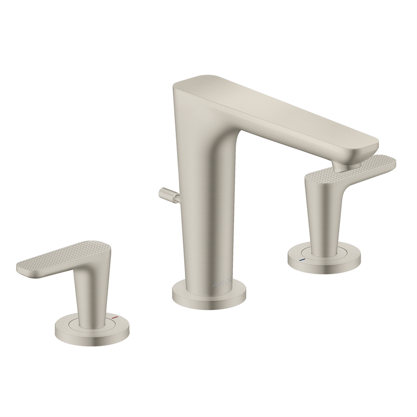 AXOR Citterio C 3-hole basin mixer 125 with pop-up waste set, cubic cut - Stainless Steel Optic