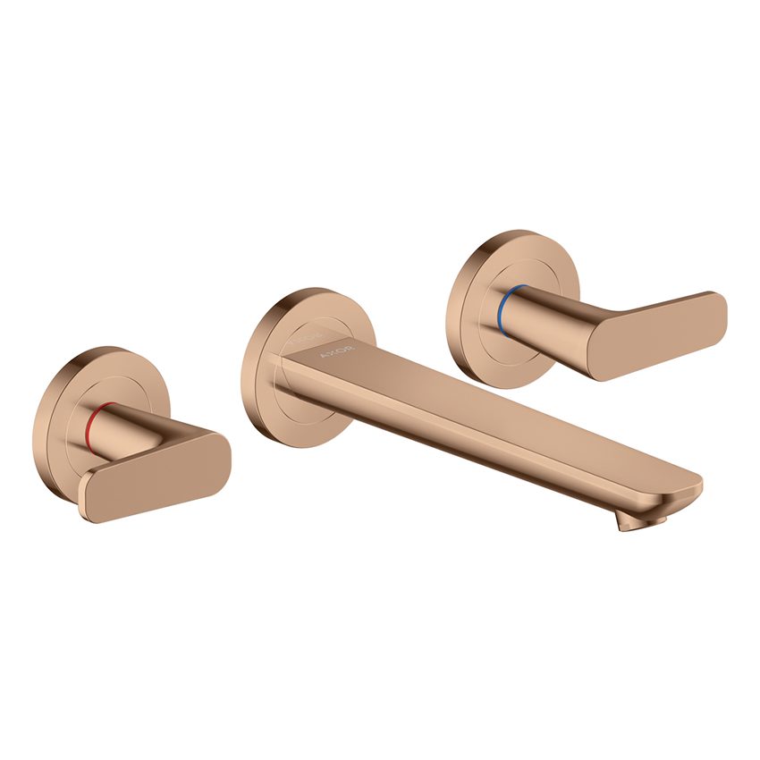AXOR Citterio C 3-hole basin mixer wall-mounted with spout 195 mm - Polished Red Gold