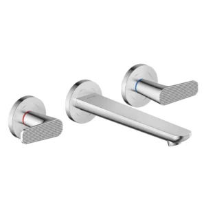 AXOR Citterio C 3-hole basin mixer wall-mounted with spout 195 mm, Cubic Cut -  Chrome