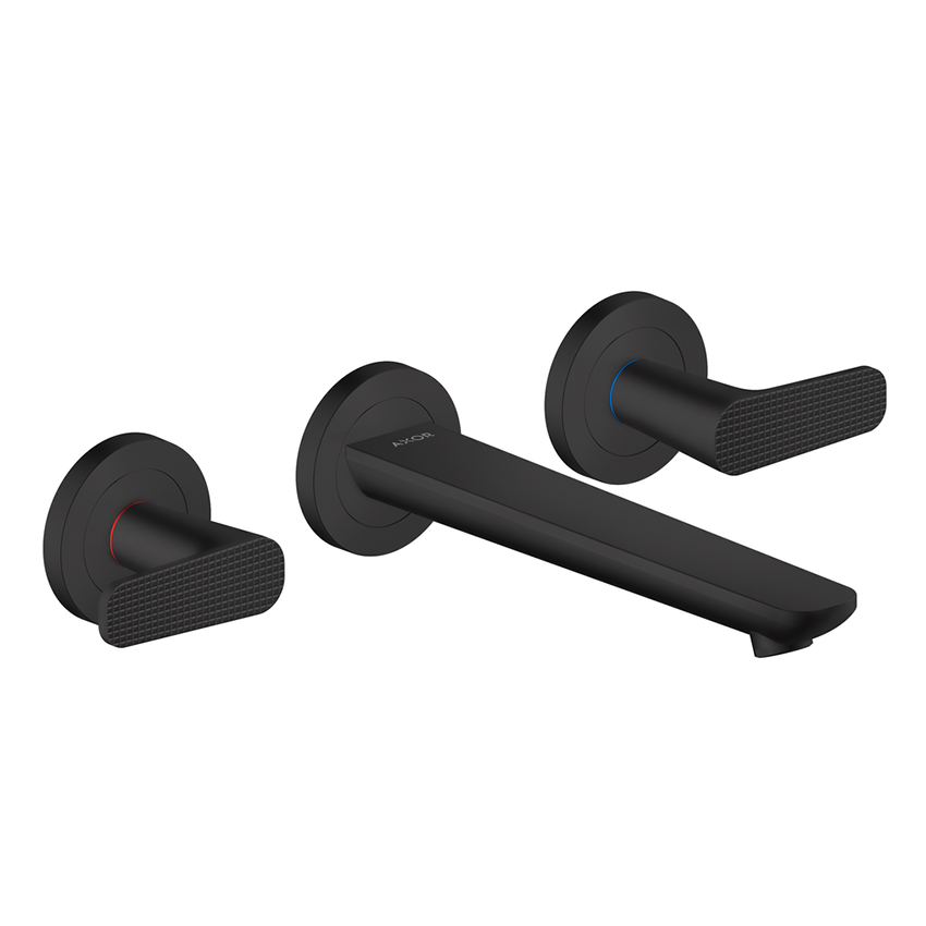 AXOR Citterio C 3-hole basin mixer wall-mounted with spout 195 mm, Cubic Cut - Matt Black