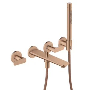 AXOR Citterio C 3-hole bath mixer for concealed installation wall-mounted with hand shower-  Polished Red Gold
