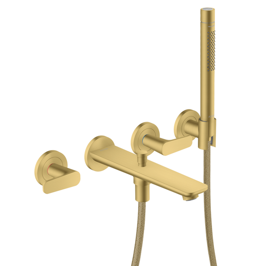 AXOR Citterio C 3-hole bath mixer for concealed installation wall-mounted with hand shower- Brushed Brass