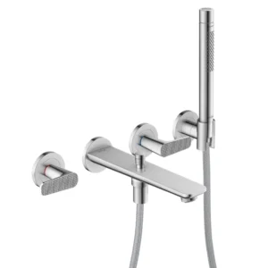 AXOR Citterio C 3-hole bath mixer for concealed installation wall-mounted with hand shower, cubic cut -  Chrome