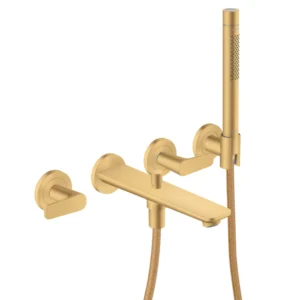 AXOR Citterio C 3-hole bath mixer for concealed installation wall-mounted with hand shower, cubic cut -  Brushed Gold Optic