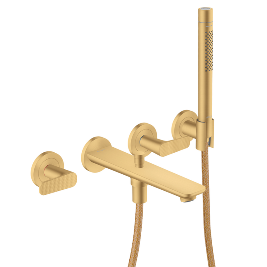 AXOR Citterio C 3-hole bath mixer for concealed installation wall-mounted with hand shower, cubic cut - Brushed Gold Optic