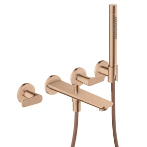 AXOR Citterio C 3-hole bath mixer for concealed installation wall-mounted with hand shower, cubic cut -  Polished Red Gold