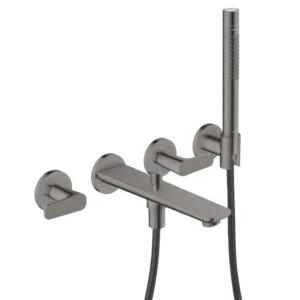 AXOR Citterio C 3-hole bath mixer for concealed installation wall-mounted with hand shower, cubic cut -  Polished Black Chrome
