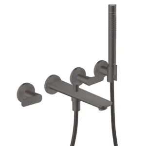 AXOR Citterio C 3-hole bath mixer for concealed installation wall-mounted with hand shower, cubic cut -  Brushed Black Chrome