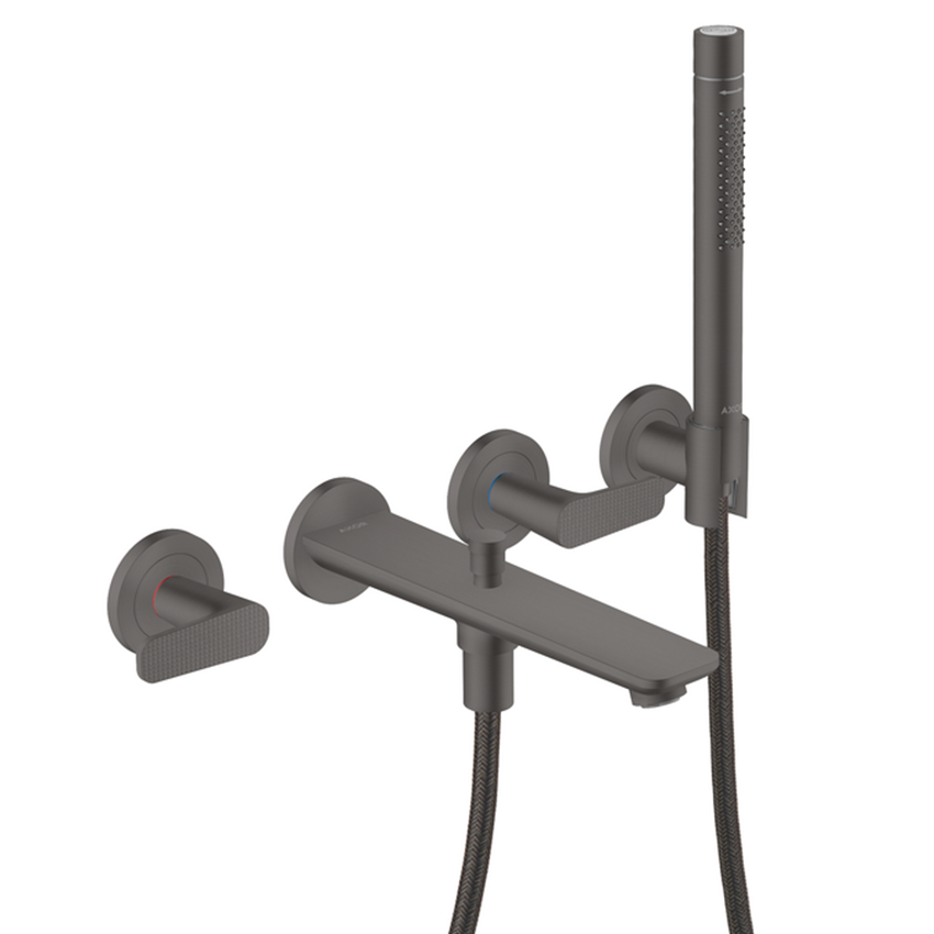 AXOR Citterio C 3-hole bath mixer for concealed installation wall-mounted with hand shower, cubic cut - Brushed Black Chrome