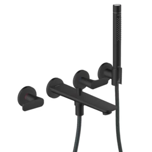 AXOR Citterio C 3-hole bath mixer for concealed installation wall-mounted with hand shower, cubic cut -  Matt Black