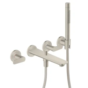 AXOR Citterio C 3-hole bath mixer for concealed installation wall-mounted with hand shower, cubic cut -  Stainless Steel Optic