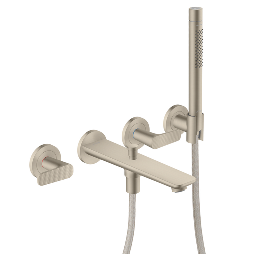 AXOR Citterio C 3-hole bath mixer for concealed installation wall-mounted with hand shower, cubic cut - Brushed Nickel