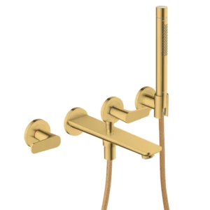 AXOR Citterio C 3-hole bath mixer for concealed installation wall-mounted with hand shower, cubic cut -  Polished Gold Optic