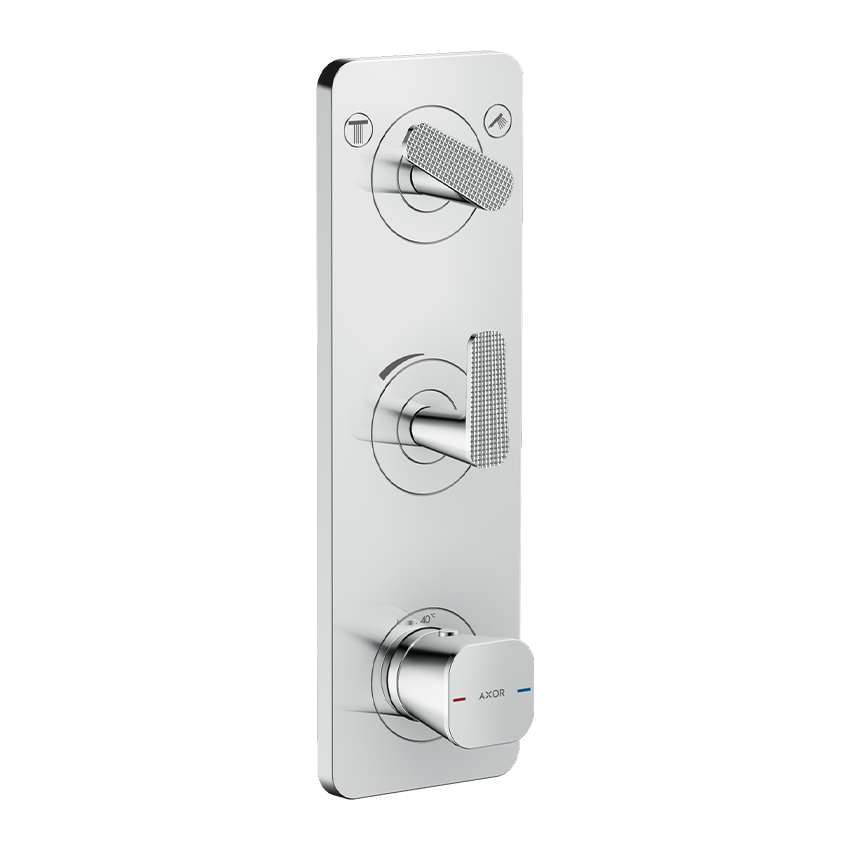 AXOR Citterio C Thermostatic module 380/120 for concealed installation with plate for 2 functions, cubic cut - Chrome