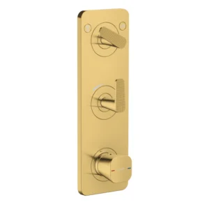 AXOR Citterio C Thermostatic module 380/120 for concealed installation with plate for 2 functions, cubic cut -  Polished Gold Optic