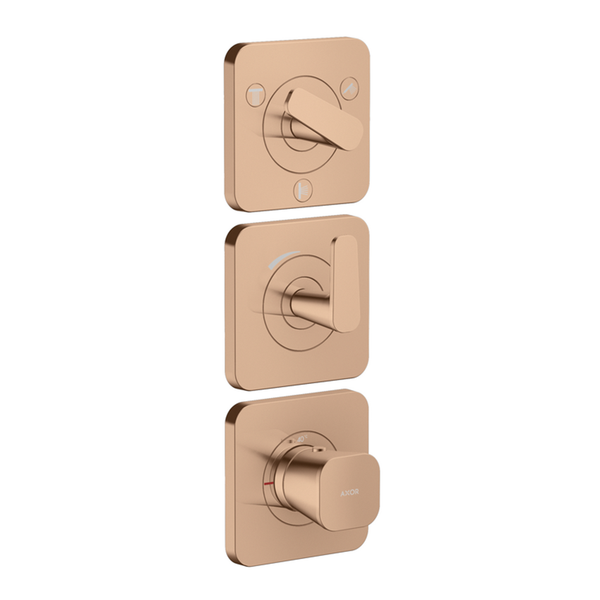 AXOR Citterio C Thermostatic module 380/120 for concealed installation with escutcheons for 3 functions - Polished Red Gold