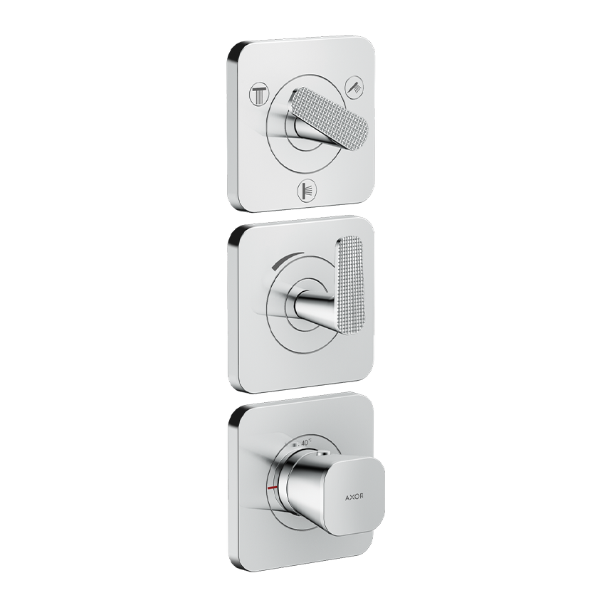 AXOR Citterio C Thermostatic module 380/120 for concealed installation with escutcheons for 3 functions, cubic cut - Chrome