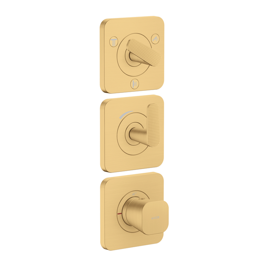 AXOR Citterio C Thermostatic module 380/120 for concealed installation with escutcheons for 3 functions, cubic cut - Brushed Gold Optic