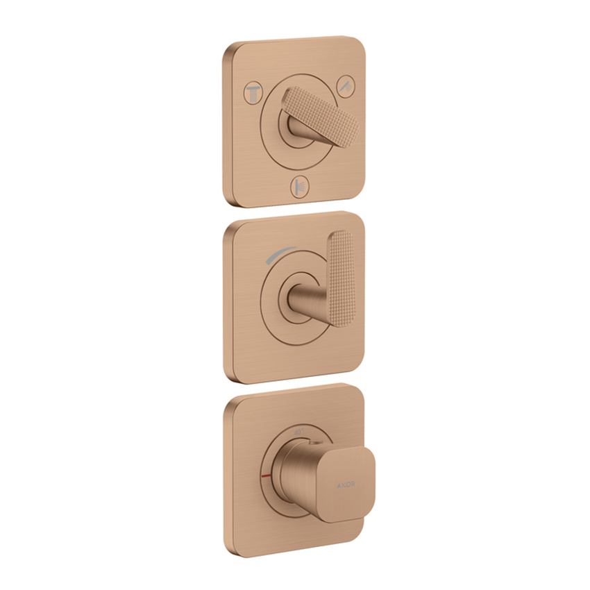 AXOR Citterio C Thermostatic module 380/120 for concealed installation with escutcheons for 3 functions, cubic cut - Brushed Red Gold