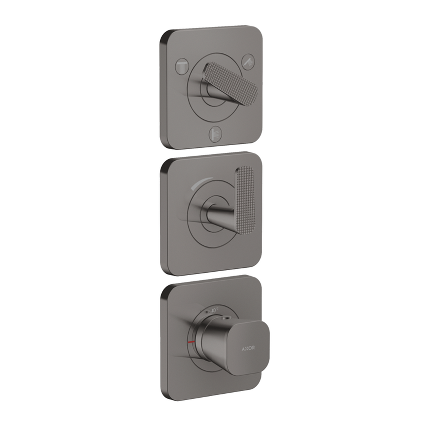 AXOR Citterio C Thermostatic module 380/120 for concealed installation with escutcheons for 3 functions, cubic cut - Polished Black Chrome
