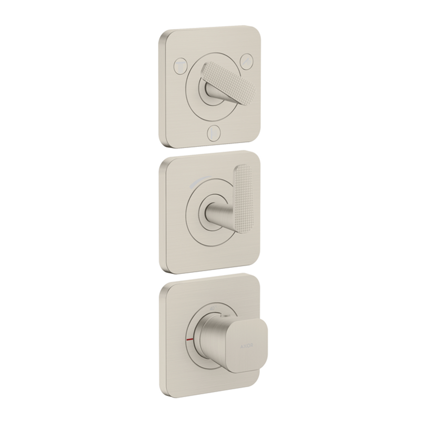 AXOR Citterio C Thermostatic module 380/120 for concealed installation with escutcheons for 3 functions, cubic cut - Stainless Steel Optic
