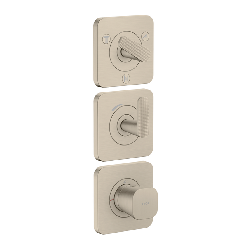 AXOR Citterio C Thermostatic module 380/120 for concealed installation with escutcheons for 3 functions, cubic cut - Brushed Nickel