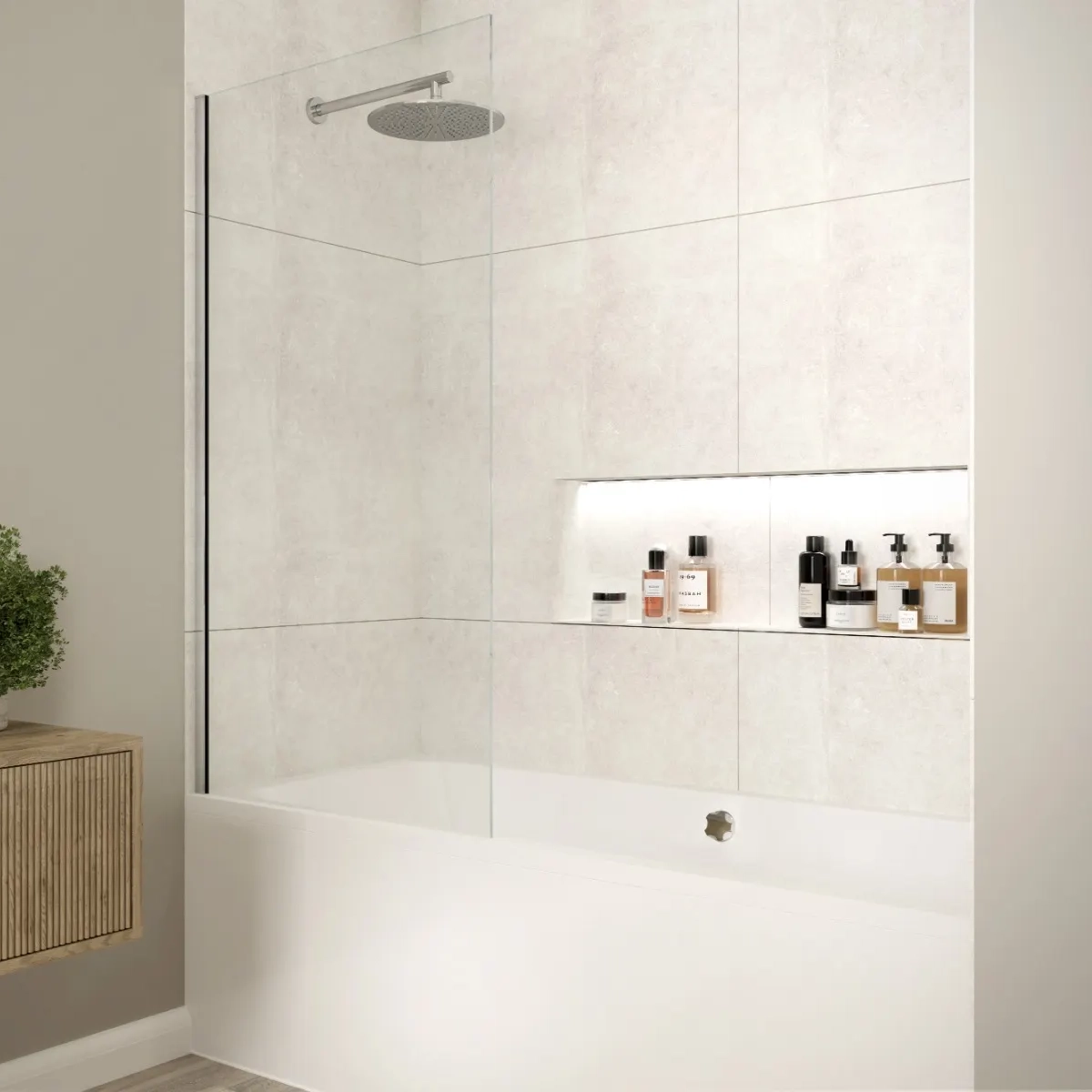 Merlyn Fixed Single Square Bath Screen, Chrome
