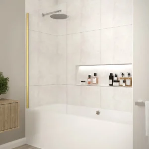 Merlyn Fixed Single Square Bath Screen, Brushed Brass