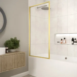 Merlyn Fixed Framed Bath Screen, Brushed Brass
