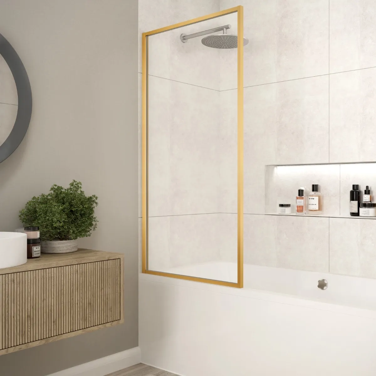 Merlyn Fixed Framed Bath Screen, Brushed Bronze