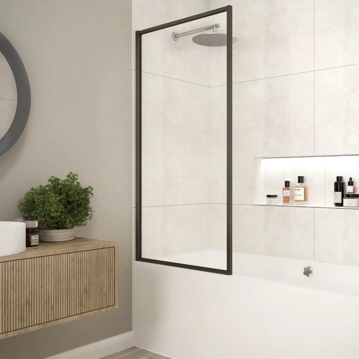 Merlyn Fixed Framed Bath Screen, Matt Black