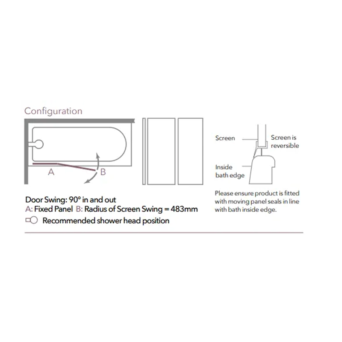 Merlyn 2 Panel Folding Square Bath Screen - Image 2