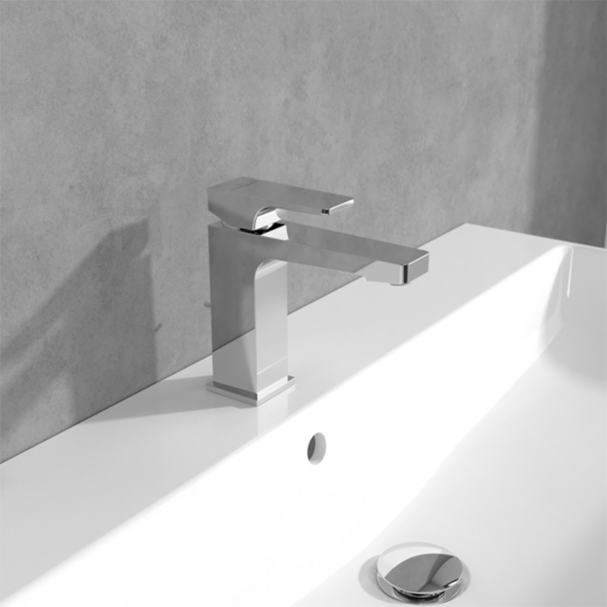 Villeroy & Boch Architectura Square Single Lever Basin Mixer; 130mm spout; With Pop-up Waste; Chrome - Image 2