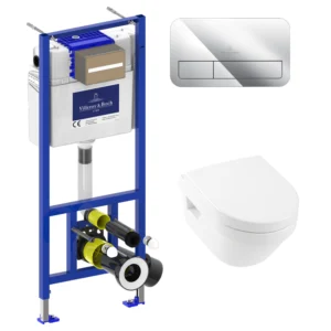Villeroy & Boch Architectura Compact Wall Mounted Toilet Bundle including ViPro 2.0 Frame and Chrome Flush Plate