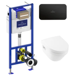 Villeroy & Boch Architectura Compact Wall Mounted Toilet Bundle including ViPro 2.0 Frame and Matt Black Flush Plate
