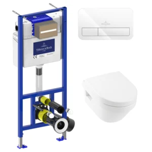 Villeroy & Boch Architectura Compact Wall Mounted Toilet Bundle including ViPro 2.0 Frame and White Flush Plate