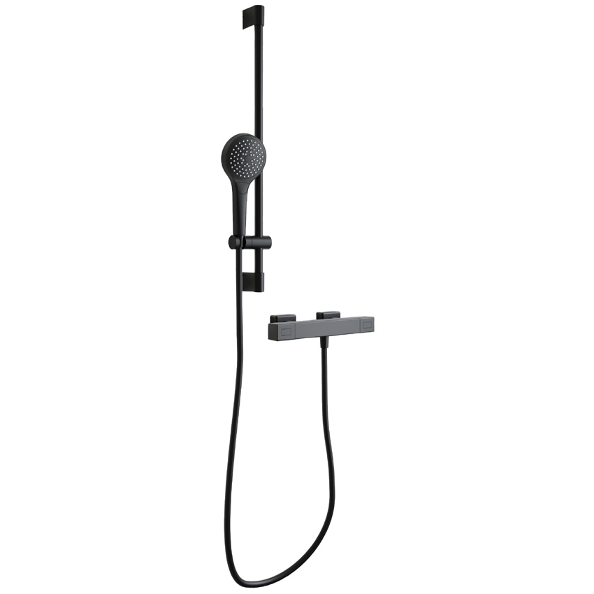Villeroy & Boch Thermostatic Round Exposed Shower Mixer Set in Matt Black
