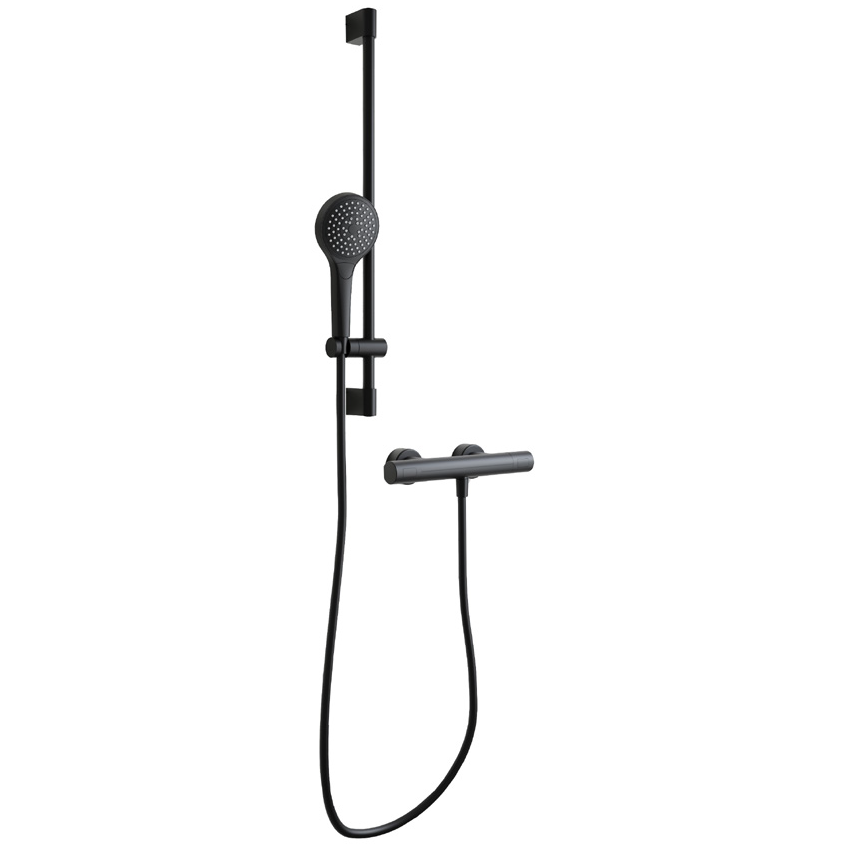 Villeroy & Boch Thermostatic Round Exposed Shower Mixer Set in Matt Black
