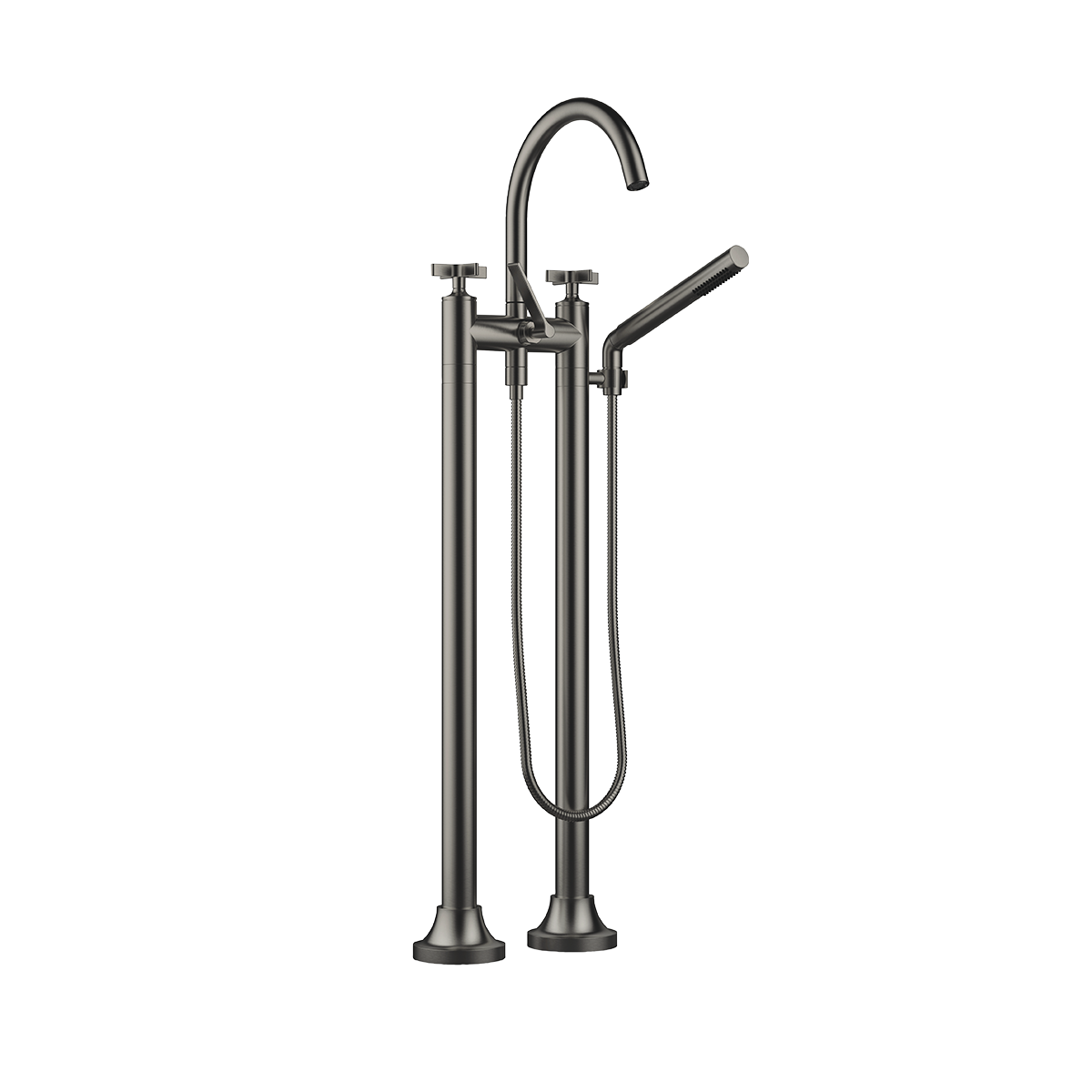 Dornbracht VAIA Two-hole bath mixer for free-standing assembly with hand shower set - Brushed Dark Platinum