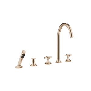 Dornbracht VAIA five-hole bath mixer for deck mounting with diverter & crossheads - Brushed Champagne (22kt Gold)