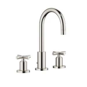 Dornbracht TARA Three-hole basin mixer with pop-up waste 135mm with crosshead - Platinum