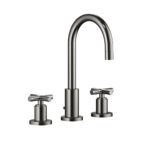 Dornbracht TARA Three-hole basin mixer with pop-up waste 135mm with crosshead - Dark Chrome