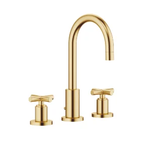 Dornbracht TARA Three-hole basin mixer with pop-up waste 135mm with crosshead - Brushed Durabrass (23kt Gold)