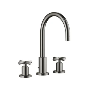 Dornbracht TARA Three-hole basin mixer with pop-up waste 165mm with crosshead - Dark Chrome