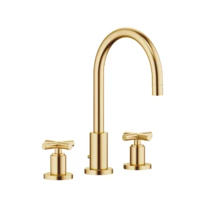 Dornbracht TARA Three-hole basin mixer with pop-up waste 165mm with crosshead - Brushed Durabrass (23kt Gold)