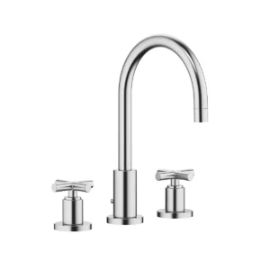 Dornbracht TARA Three-hole basin mixer with pop-up waste 165mm with crosshead - Brushed Chrome